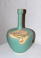Green Thin Necked Vase with Penguin Mosaic